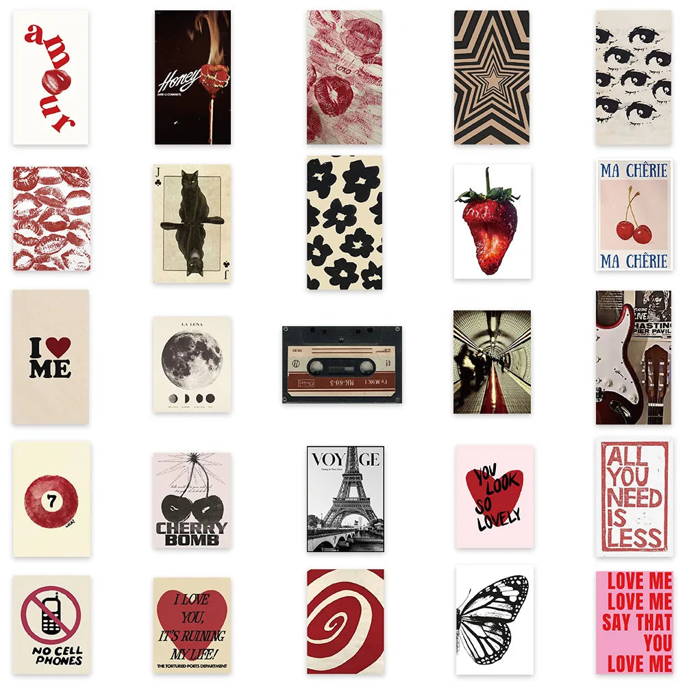 50Pcs Retro Y2K Girls Stickers Downtown Y2K DIY Stickers Scrapbooking Phone Luggage Skateboard Waterproof Decals