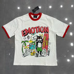 New MIXED-EMOTION Rhinestone cartoon printed pattern 100% cotton Men Women T-shirt Loose casual Shinning Diamond Tees Oversized Top