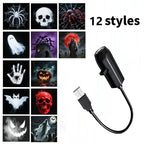 USB Projector Light Halloween Ghost Skull Night Light Switchable Pattern LED Projector Lamp for Room Ceiling Window Wall Decor