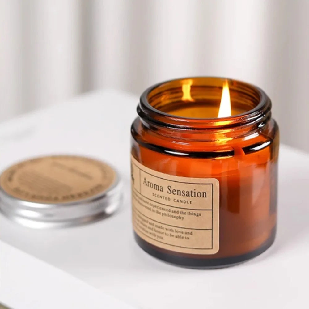 1pc Brown Glass Cup Aromatherapy Candle Smokeless Scented Candle Suitable for Home Decoration Birthday Valentine's Day Gift