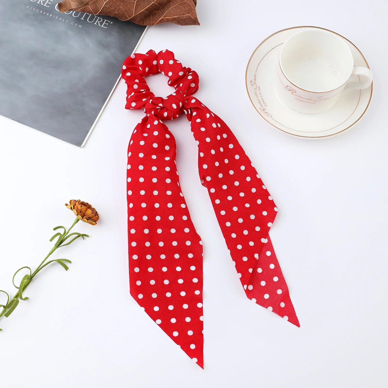 Fashion Flower Print Bow Satin Long Ribbon Ponytail Scarf Tie Scrunchies Women Girls Elastic Bands Hair Accessories