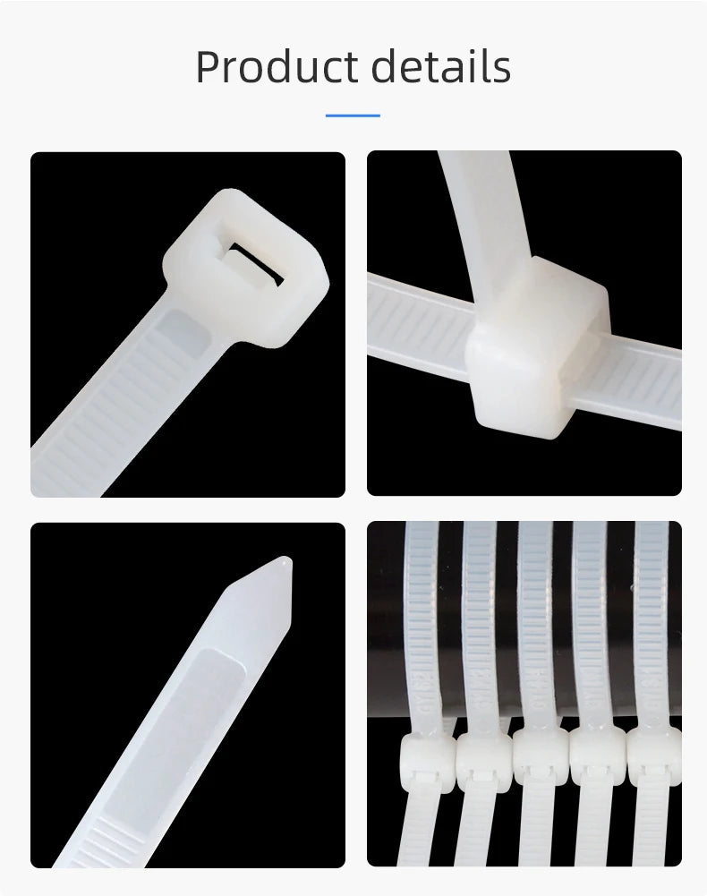 500/200/100Pcs Plastic Nylon Cable Ties Self-locking 1.9/2.7mm Cord Straps Adjustable Fastening Loop Home Office Wire Zip Garden