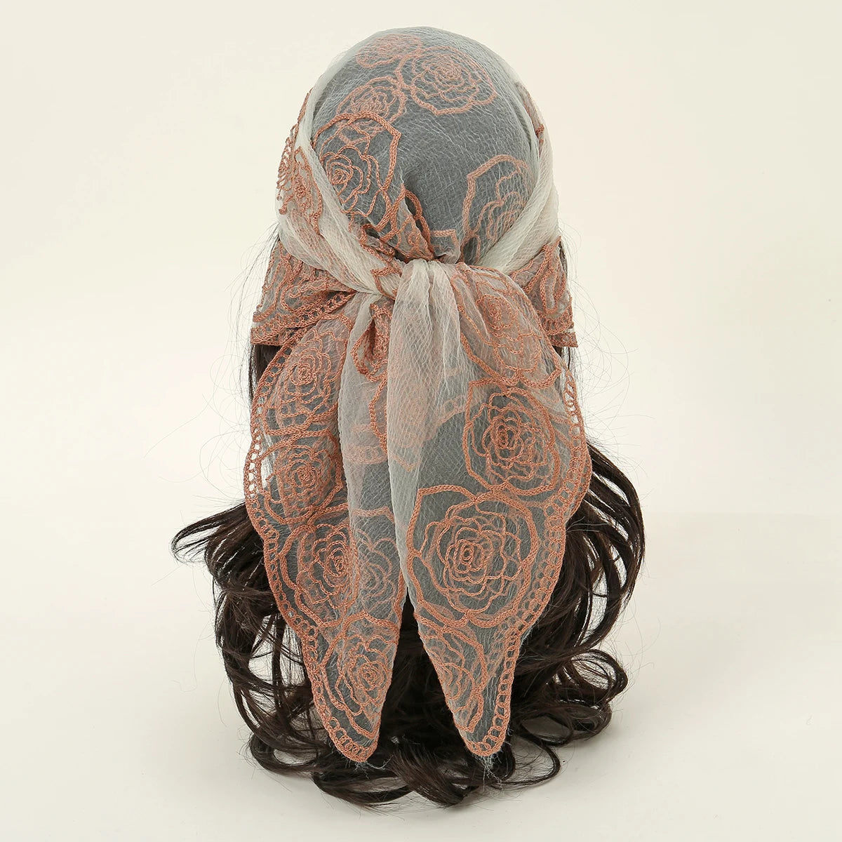 Lace Paisley Embroidery Bandana Square Scarf Elegant Breathable Silk Scarves Women Sunscreen Lightweight Shawl Headband