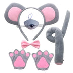 Mouse Costume Set Ears Headband Nose Tail and Bow Tie Animal Fancy Dress Kit Party Accessories Halloween Birthday