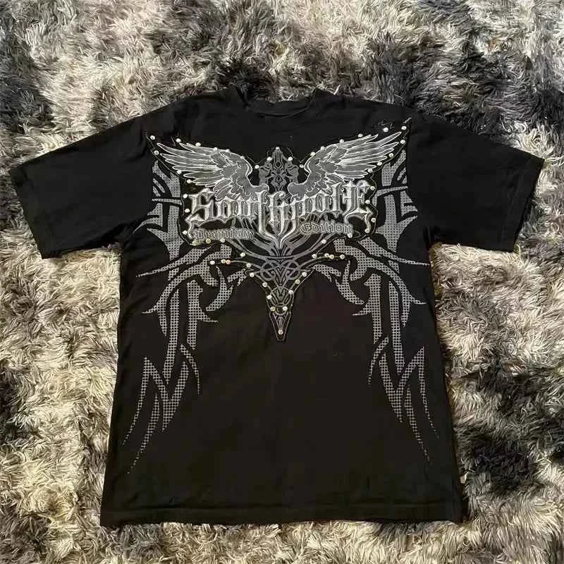 Southpole Y2K Vintage Cotton Graphic Tee Distressed Oversized Unisex T-Shirt with Gothic Print Streetwear Retro Soft Shirt Man