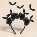 1 Piece Halloween Party Headband - Cute Witch Hat with Black Artificial Flowers, gothic Bat Clip, Dark Role-Playing Accessory