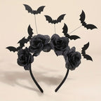 1 Piece Halloween Party Headband - Cute Witch Hat with Black Artificial Flowers, gothic Bat Clip, Dark Role-Playing Accessory
