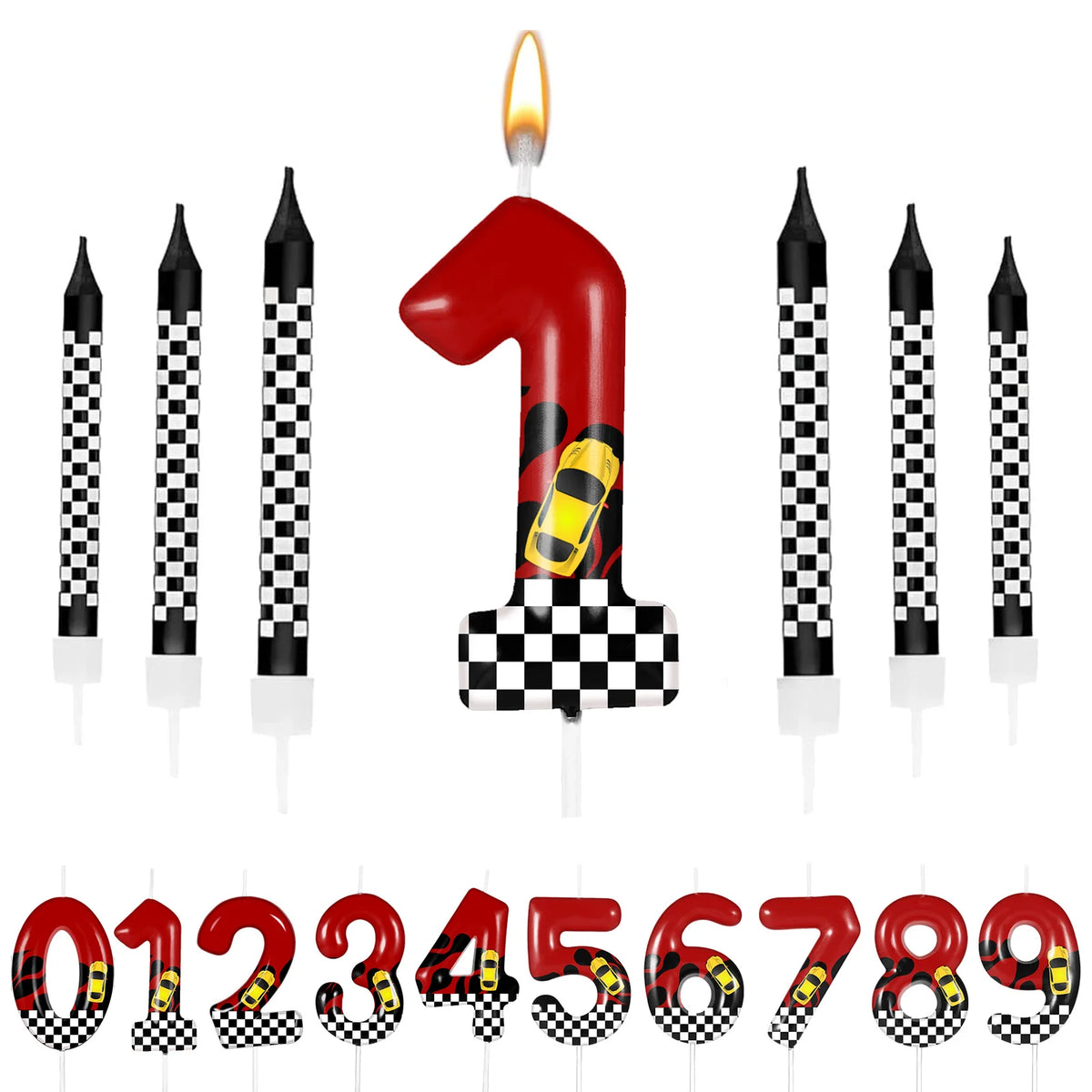 7pcs Red Racing Cars Themed Birthday for Cake Candles, Number 0 1 2 3 4 5 6 7 8 9 10 Candle Birthday Cake Topper