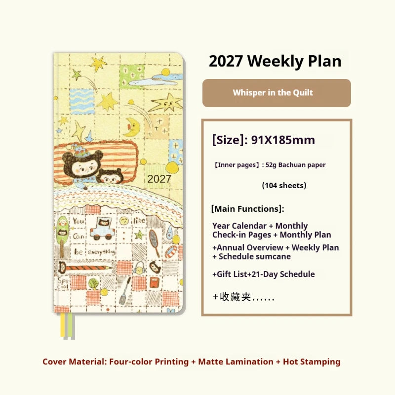 2027 Kinbor Portable Week Planner Daily Journal Notebook Month Year Weeks Plan 52g Bachuan Paper Book Gift for Back To School