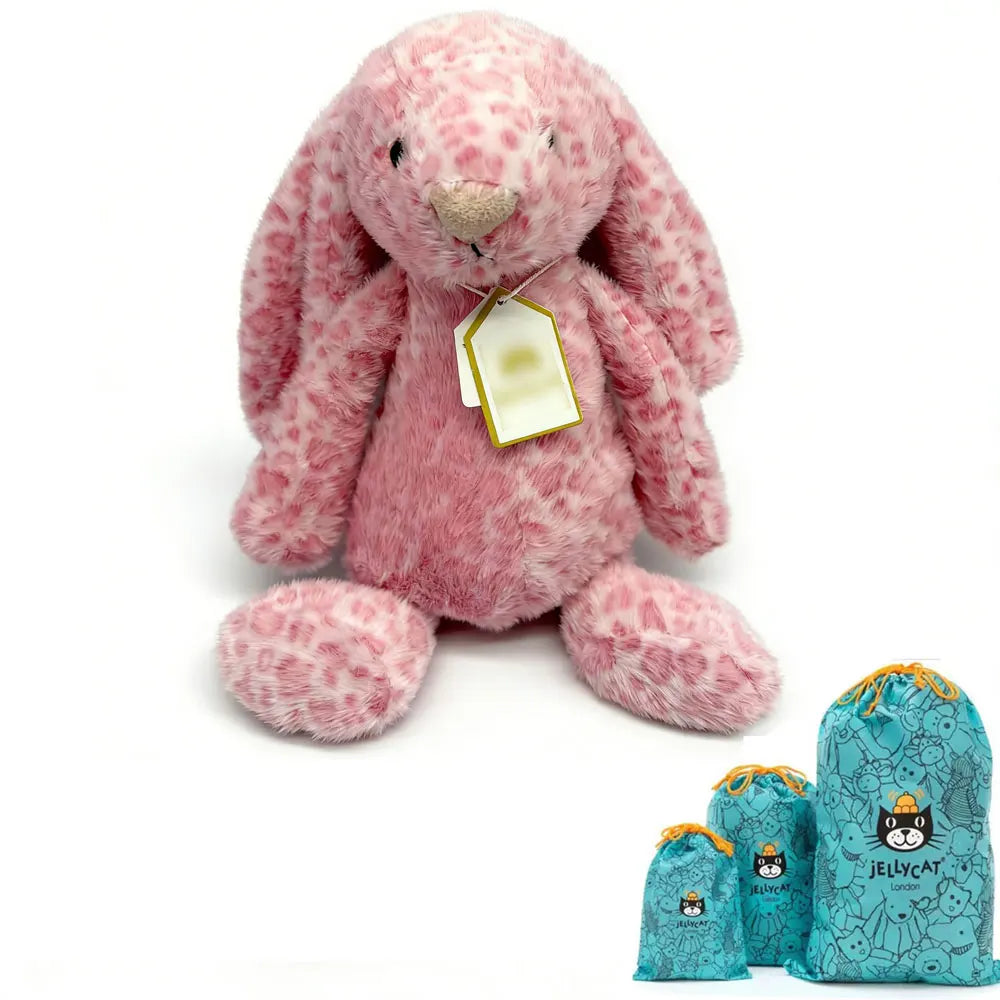 Latest JC Bonnie Rabbit Leopard Print Plush Toy with Tag, Soft Flower Ears, Cartoon Rabbit Doll, Birthday Gift, Home Decor