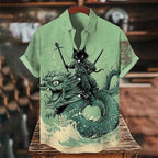 New Men's Short Sleeve Shirt Black Octopus Drum Rock Guitar Art Print Harajuku Vintage Flap Top Sandy Beach