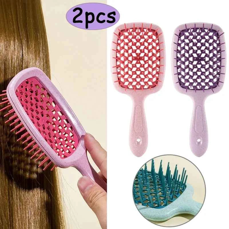 2pcs Professional Comb Detangling Hair Brush Scalp Massage Anti-static Comb Hollow Out Hairbrush for Wet Dry Barber Hair Styling