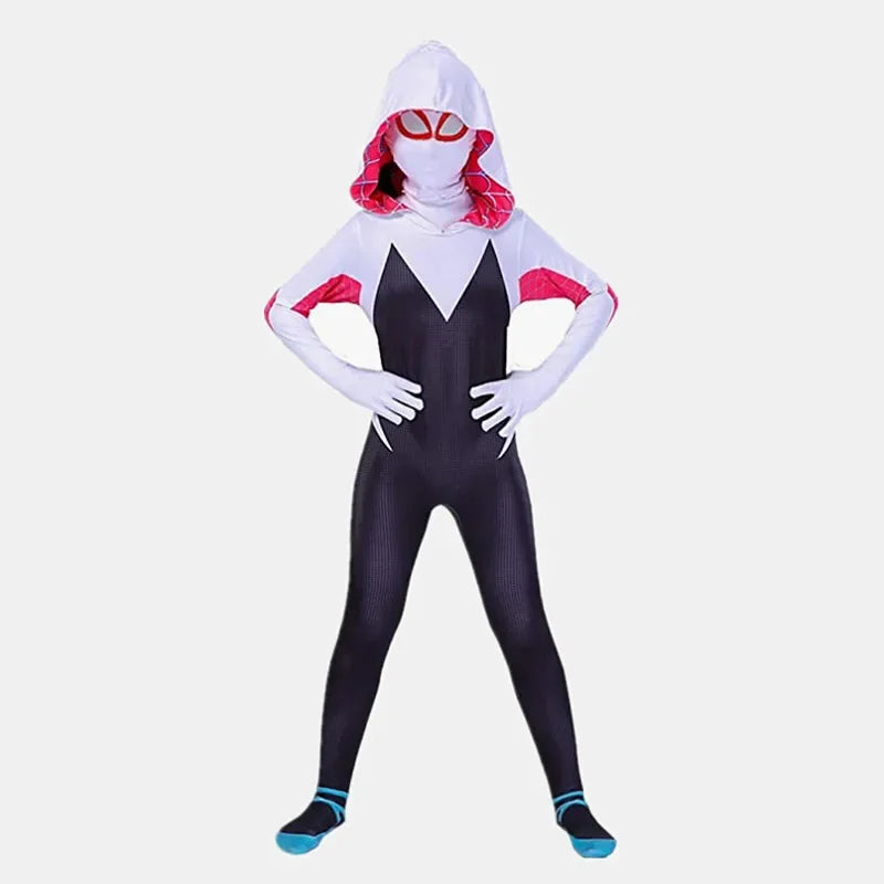 Girls Gwen Superhero Bodysuit Halloween Cosplay Masks Jumpsuit Kids Purple Cape Dress Up Kids Masks Dress Up Gift
