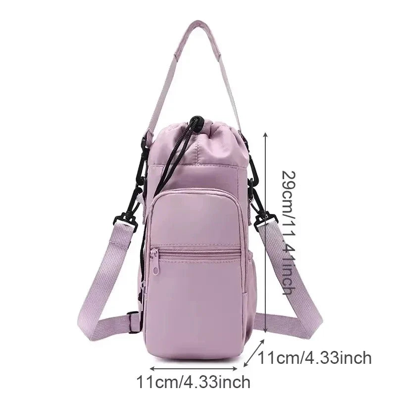 Portable Water Bottle Bag with Adjustable Strap Thermal Mugs Insulated Protective Cover Phone Pocket Outdoor Sports Travel Bag