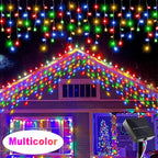 Solar Outdoor Icicle Lights 96/162 Leds Christmas Decorative String Lights 8 Lighting Modes Flashing Fairy Holiday String Lights