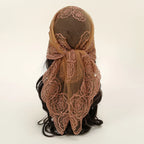 Lace Paisley Embroidery Bandana Square Scarf Elegant Breathable Silk Scarves Women Sunscreen Lightweight Shawl Headband