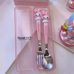 New Kuromi Hello Kitty Cinnamoroll Spoon Fork 2 Pcs Set Stainless Steel Cartoon Cute Kid Tableware Kitchen Supplies Gift