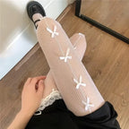 Sexy Hollow Out Transparent Slim Fishnet Pantyhose Women Bow Black White Tights Gothic Lolita JK Cute Bowknot Mesh Stockings
