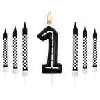 7Pcs/set Racing Cars Birthday Number Candles Black White Checkered Themed Cake Topper Kids Boys Birthday Party Decoration Favors