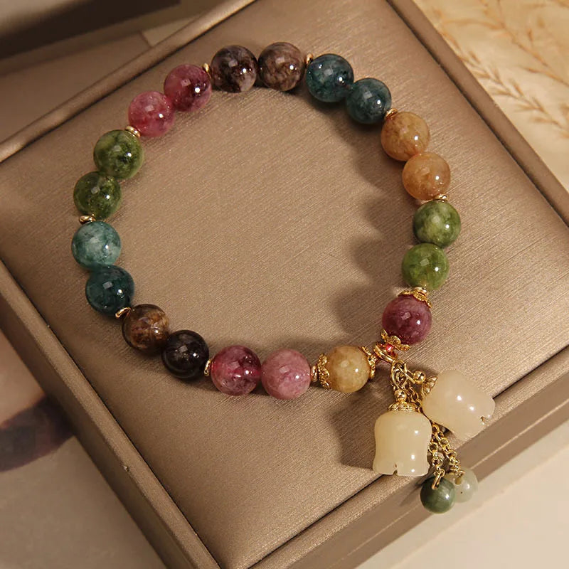 Fashion Colorful Beaded Orchid Pendant Bracelets for Women Girls Luxury Crystal Handmade Beads Bracelets Aesthetic Jewelry Gifts