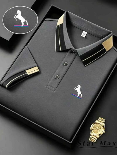 Men's Luxury Short Sleeve Polo Shirt with Horse Embroidery Milan Style Summer Casual T Shirt Men Business Brand Clothing
