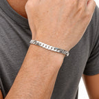 Punk Silver Color Men's Chain Bracelets,Hip Hop Stainless Steel Braided Link Wristband,Classic Metal Jewelry Gift for Him Dad