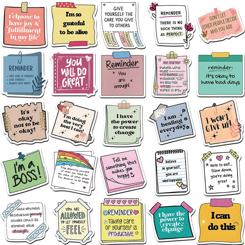 50Pcs Cute Motivational Words Test Stickers Inspirational Decals for School Teacher Student Stationery Notebook Diary Sticker