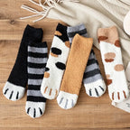 Women Socks Winter Warm Fluffy Socks Cute Animal Claw Cat Paw Footprint Fuzzy Socks Thicken Coral Fleece Home Floor Sleep Socks