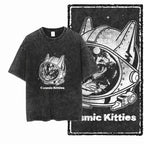 COOLMIND DB Cat Printed Cotton Acid Washed Exclusive Graphic Unisex T Shirt Cool Streetwear Men Tshirts Big Size Tee for Men