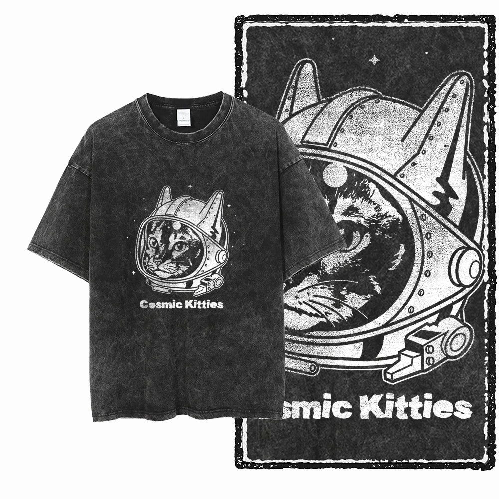 COOLMIND DB Cat Printed Cotton Acid Washed Exclusive Graphic Unisex T Shirt Cool Streetwear Men Tshirts Big Size Tee for Men