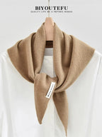 100% Australian Wool Knitted Triangle Scarf Shawl Women's Autumn  Winter Warm Neck Protection Scarf Decorative  Small Scarf