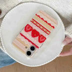 Cream Strawberry Cake Lace Bowknot Phone Case For iPhone 17 Air 16 ProMax 15 14 Plus 13 12 11 Pro Shockproof Silicone Back Cover