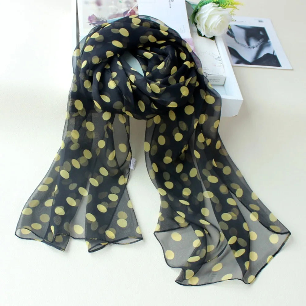 Polka Dot Scarf Ladies Women's Scarf Chiffon Scarf Soft Head Wraps Women's Lady Summer Sunscreen Air Conditioner Shawl
