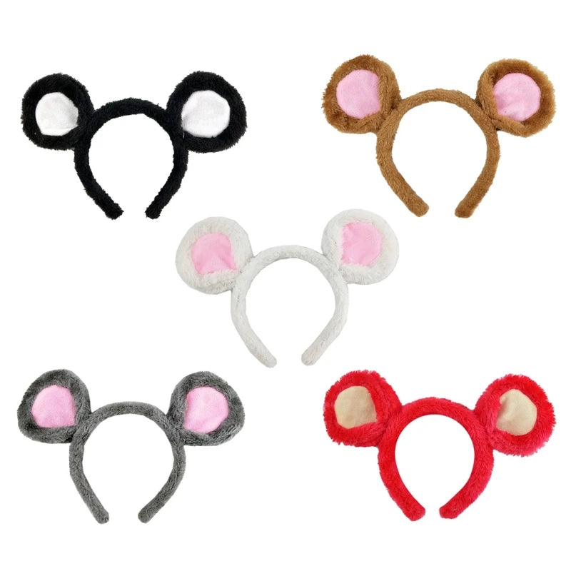 Plush Mouse Ears Headbands Cartoon Animal Ears Hair Hoop Cute Bear Ears Hairband Halloween Party Costume Photo Props F3MD