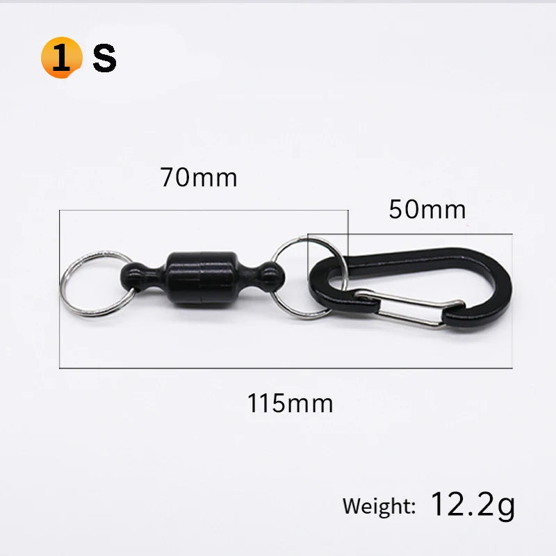 Portable Steel Fishing MRC Strong Magnetic Quick Release Clips Net Holder with Fishing Coil Lanyard Aluminum Carabiner 105x20mm