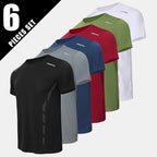 2/4/6-Pcs Four Seasons Men's Solid Color Round Neck Short Sleeve Top With Printed Cuffs Youth Sports And Leisure Fashion T-Shirt