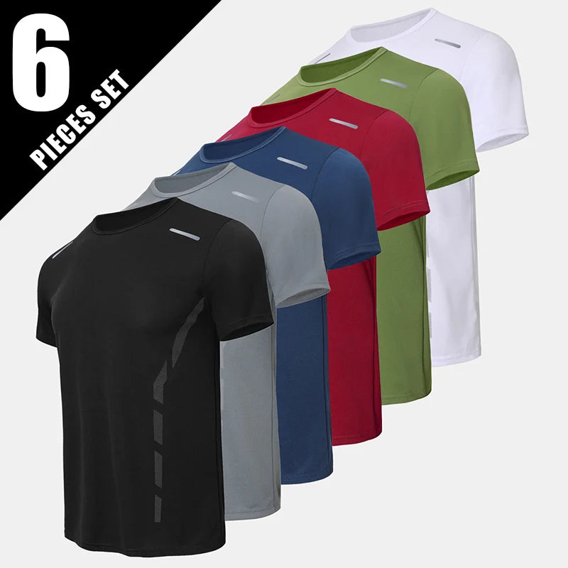 2/4/6-Pcs Four Seasons Men's Solid Color Round Neck Short Sleeve Top With Printed Cuffs Youth Sports And Leisure Fashion T-Shirt