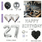 1050/21/200pcs Black & Silver Party Balloons Decorations, Silver Happy Birthday Banner, Chrome Silver Latex Balloons