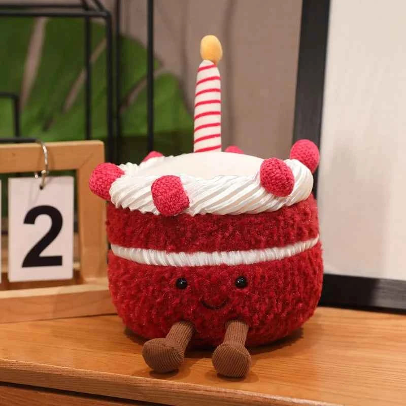Kawaii Cartoon Hot Cake Plush Doll High Quality Soft Stuffed Fruit Strawberry Wedding Cake Simulation Food Plush Toy Home Decor