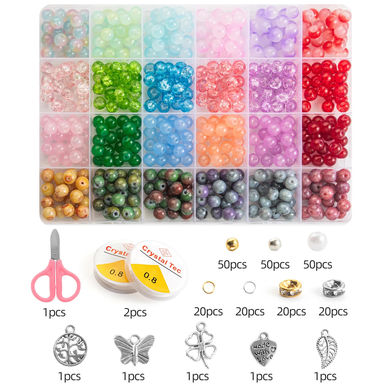 Glass Beads Bracelet Making Kit – 28 Colors 8mm Crystal & Gemstone Beads with DIY Jewelry Accessories