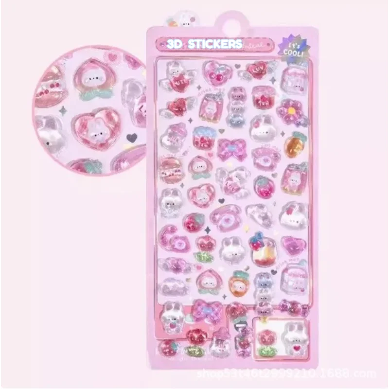 300Pcs/50pc Kawaii Cartoon 3D Relief Sticker Cute Crystal Jelly Patch for Mobile Phone Case Mirror Scrapbook Journal Animal Deco