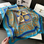 2025 Silk Shawl Print Headscarf Cat Hair Wrap Neckerchief Female Satin Square Scarf For Women Headband Foulard Hijab Bandana