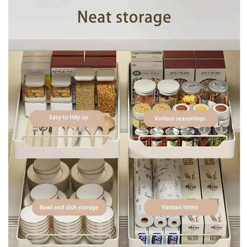 New Kitchen Storage Rack with Slide Rails Pull-out Kitchen Drawer Type Storage Tray Spice Box Storage Shelf Cabinets Organizer