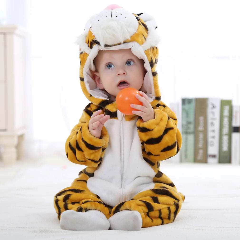 Winter Baby Rompers Baby Pijamas Panda Tiger Leopard Monkey Fox Animal Cartoon Hooded Jumpsuits Cosplay Costume Boys Girl Pajama