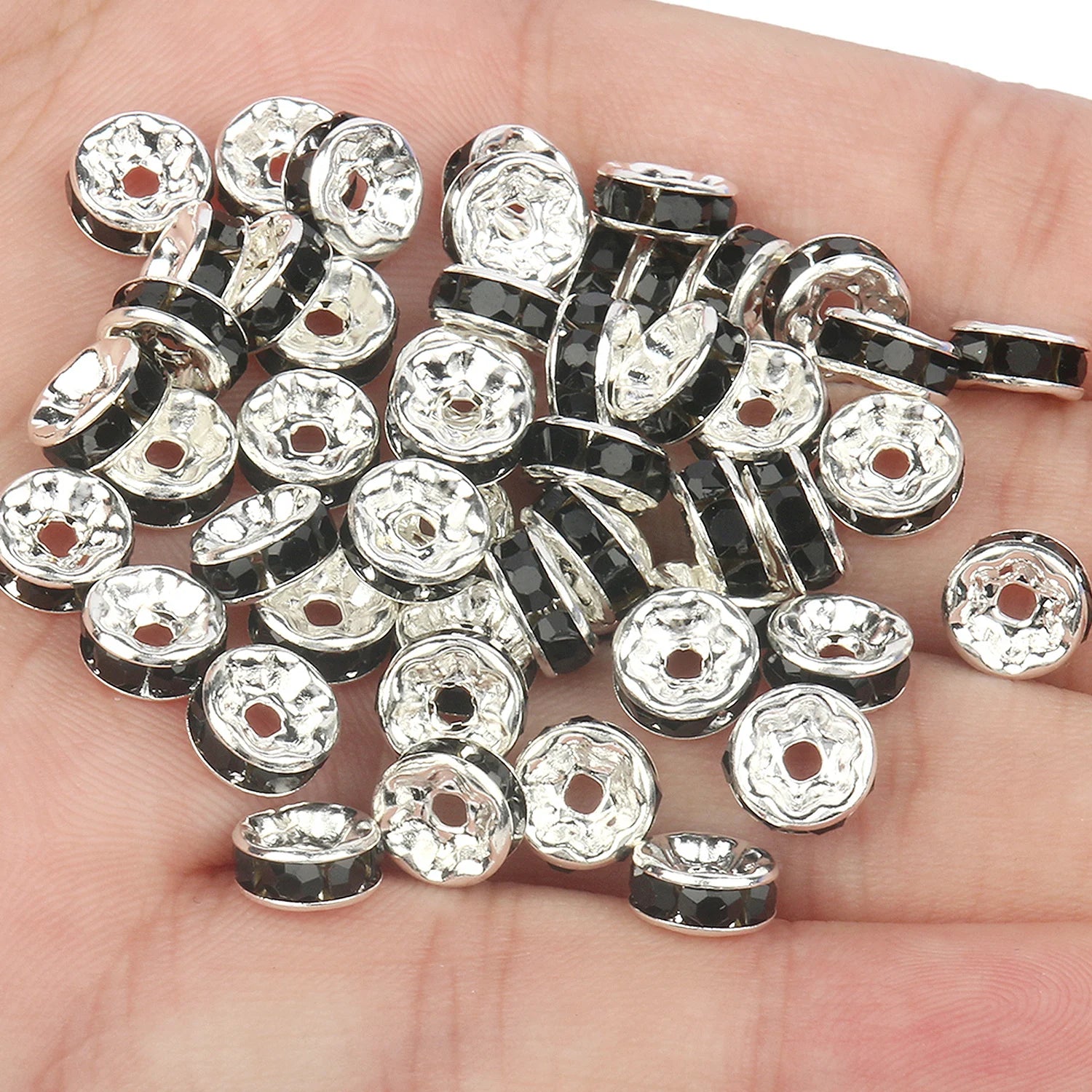 50pcs Rhinestone Spacer Beads Multi-color Crystal Metal Spacers Rondelle Beads for Jewelry Making DIY Bracelets Accessories