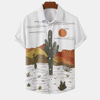 Fashion Men's Cactus Desert Printed Shirts Casual Hawaiian Beach Resort Shirt Summer Natural Landscape Vintage Printed Shirts
