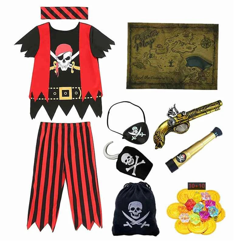 Kids Pirate Costume Captain Jack Pirate Toy Halloween Dress Up Set Kid Adventure Robbery Costume Toy Accessories Gift