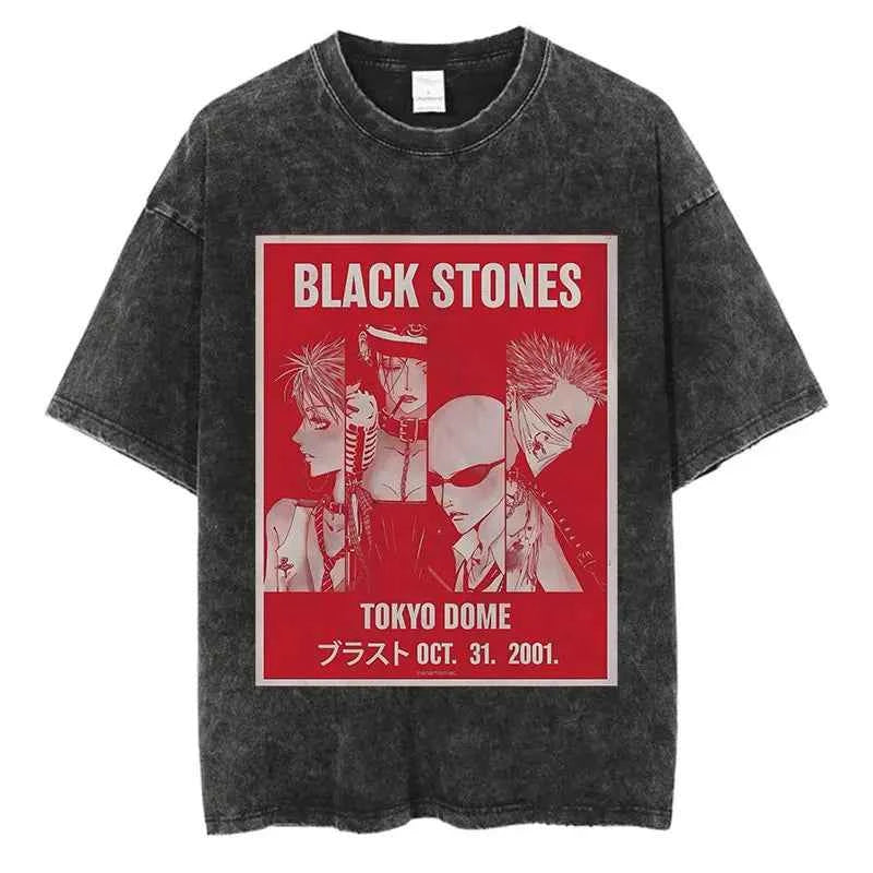 Japanese Anime Nana Osaki Print Vintage Washed Tshirt Harajuku Streetwear Graphic T-Shirt Summer Short Sleeve Cotton Tshirt
