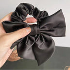 Elegant Satin Bow Hair Tie for Women – Large Ribbon Scrunchie Ponytail Holder, Solid Color Bowknot Elastic Hair Band for Girls
