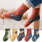 5 Pairs Kids Socks Cartoon Cat Pattern Comfortable Breathable Children Socks For Boys And Girls
